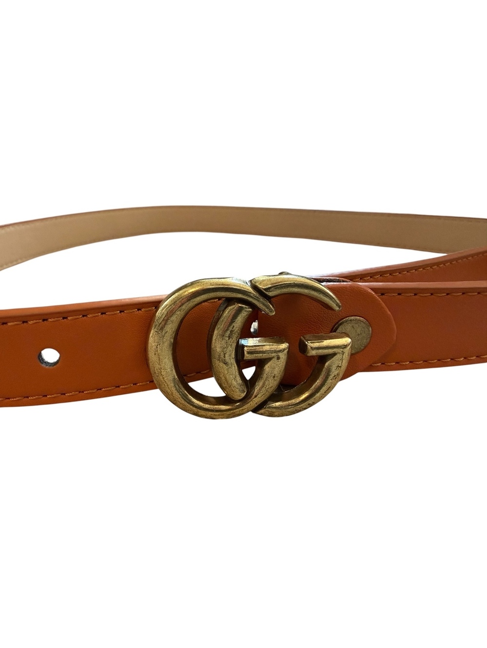 Brown Leather Belt with Gold Double G Buckle